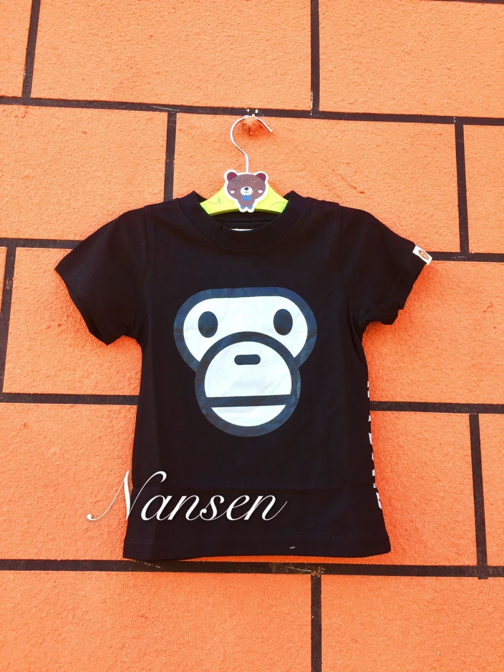 潮牌猴子黑色短袖t恤婴儿童装