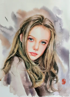 美人画水彩画-